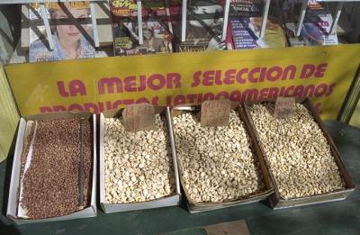 Beans for sale in front of an Ecuadorean shop
